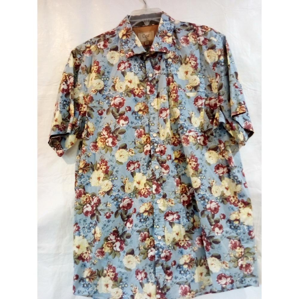 Cigar Couture Mens Blue Floral Short Sleeve Button Down Shirt 2XL Cotton